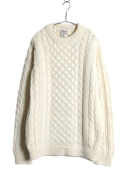 アイルランド製 エルエルビーン フィッシャーマン ウール ニット セーター メンズ М / オールド アラン ケーブル ローゲージ ナチュラル