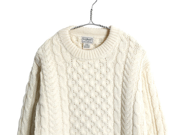 アイルランド製 エルエルビーン フィッシャーマン ウール ニット セーター メンズ М / オールド アラン ケーブル ローゲージ ナチュラル