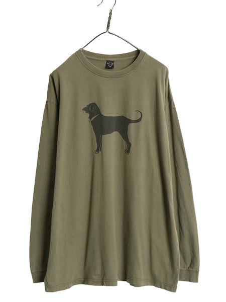 90s USA製 The Black Dog ドッグ イラスト プリント 長袖 Tシャツ メンズ レディース XXL / オールド ロンT アニマル 大きいサイズ カーキ