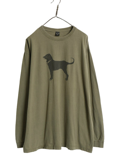 90s USA製 The Black Dog ドッグ イラスト プリント 長袖 Tシャツ メンズ レディース XXL / オールド ロンT アニマル 大きいサイズ カーキ