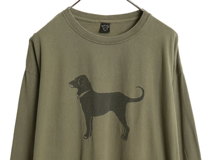 90s USA製 The Black Dog ドッグ イラスト プリント 長袖 Tシャツ メンズ レディース XXL / オールド ロンT アニマル 大きいサイズ カーキ