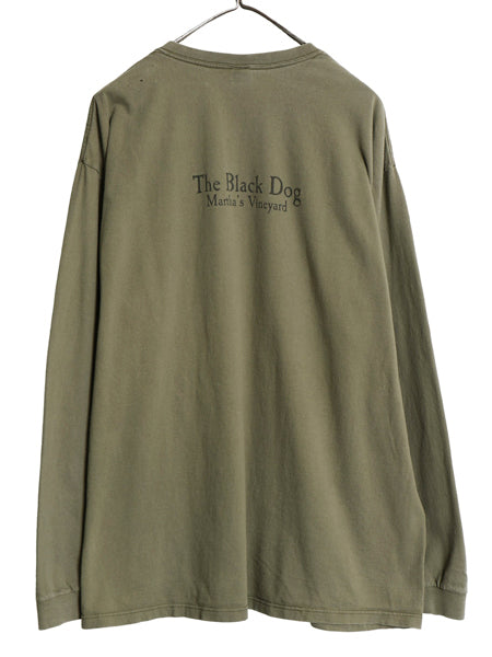 90s USA製 The Black Dog ドッグ イラスト プリント 長袖 Tシャツ メンズ レディース XXL / オールド ロンT アニマル 大きいサイズ カーキ