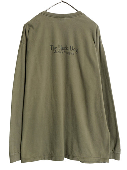 90s USA製 The Black Dog ドッグ イラスト プリント 長袖 Tシャツ メンズ レディース XXL / オールド ロンT アニマル 大きいサイズ カーキ