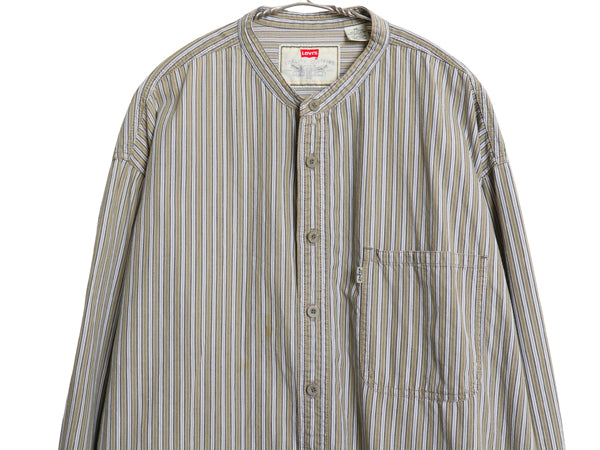 90s リーバイス ストライプ バンドカラー 長袖 シャツ メンズ XL / オールド コットン ノーカラー 長袖シャツ マルチカラー 大きいサイズ
