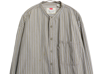 90s リーバイス ストライプ バンドカラー 長袖 シャツ メンズ XL / オールド コットン ノーカラー 長袖シャツ マルチカラー 大きいサイズ