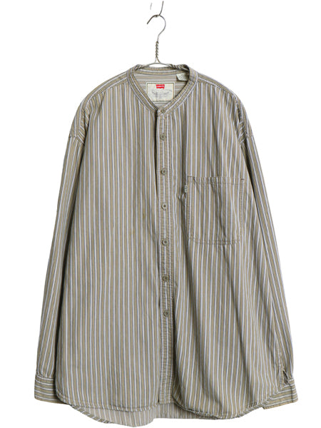 90s リーバイス ストライプ バンドカラー 長袖 シャツ メンズ XL / オールド コットン ノーカラー 長袖シャツ マルチカラー 大きいサイズ
