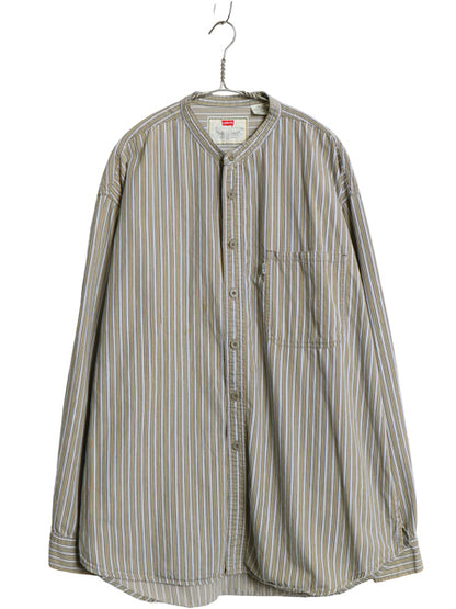 90s リーバイス ストライプ バンドカラー 長袖 シャツ メンズ XL / オールド コットン ノーカラー 長袖シャツ マルチカラー 大きいサイズ
