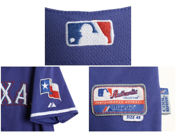 レンジャーズ ベースボール シャツ メンズ L 程/ MLB オフィシャル マジェスティック 大リーグ ユニフォーム ゲームシャツ 半袖シャツ 野球