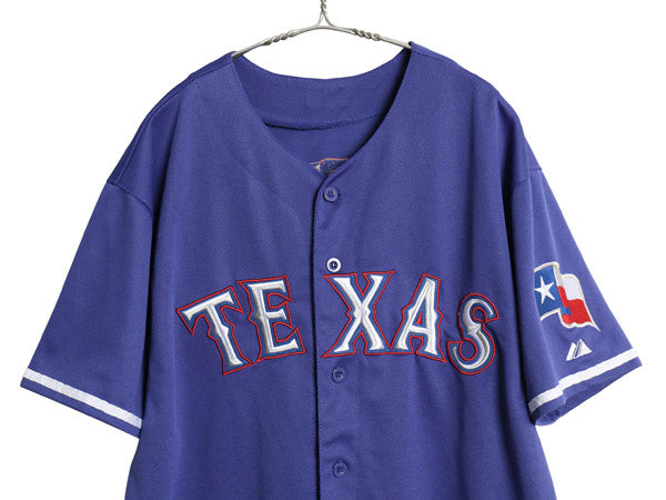 レンジャーズ ベースボール シャツ メンズ L 程/ MLB オフィシャル マジェスティック 大リーグ ユニフォーム ゲームシャツ 半袖シャツ 野球