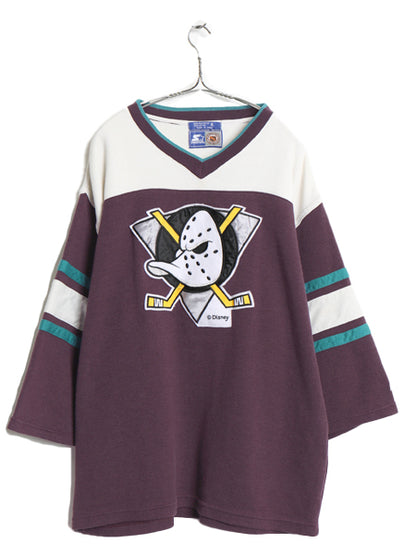 90s マイティダックス リブ編み ニット ゲーム シャツ メンズ XL / オールド NHL オフィシャル ユニフォーム ホッケー スターター 七分袖