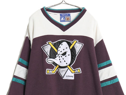 90s マイティダックス リブ編み ニット ゲーム シャツ メンズ XL / オールド NHL オフィシャル ユニフォーム ホッケー スターター 七分袖