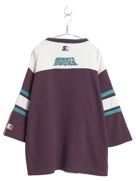 90s マイティダックス リブ編み ニット ゲーム シャツ メンズ XL / オールド NHL オフィシャル ユニフォーム ホッケー スターター 七分袖