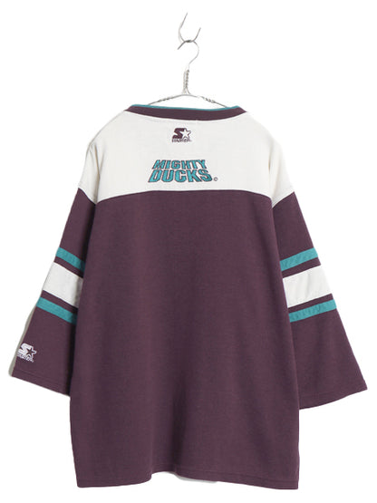90s マイティダックス リブ編み ニット ゲーム シャツ メンズ XL / オールド NHL オフィシャル ユニフォーム ホッケー スターター 七分袖