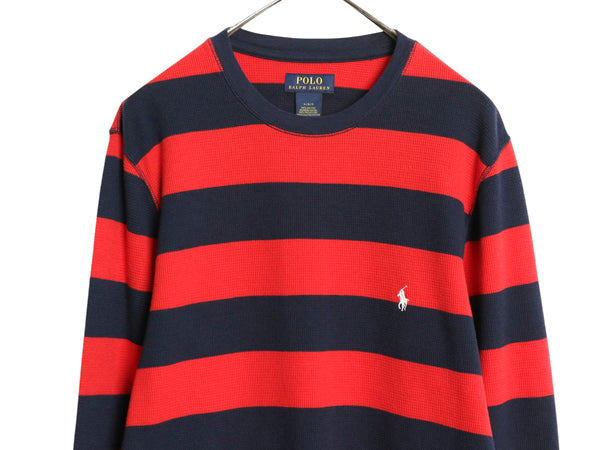 ポロ ラルフローレン ボーダー 長袖 サーマル Tシャツ メンズ L /  ロンT アンダーシャツ ワッフル カットソー ワンポイント 2トーン 赤 紺