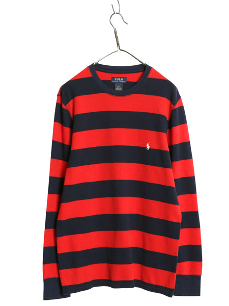 ポロ ラルフローレン ボーダー 長袖 サーマル Tシャツ メンズ L /  ロンT アンダーシャツ ワッフル カットソー ワンポイント 2トーン 赤 紺