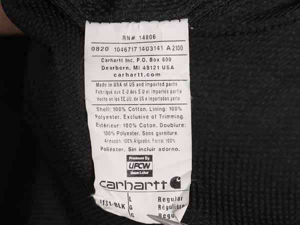 USA製 カーハート アクティブ ジャケット メンズ L ワーク ダック フード パーカー メッシュ ライナー フルジップ ブルゾン 企業 ブラック