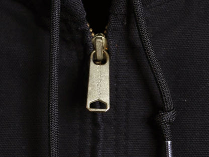 USA製 カーハート アクティブ ジャケット メンズ L ワーク ダック フード パーカー メッシュ ライナー フルジップ ブルゾン 企業 ブラック