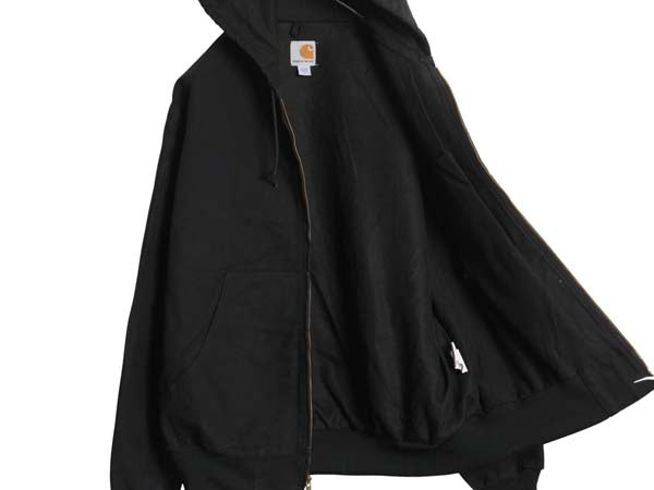 USA製 カーハート アクティブ ジャケット メンズ L ワーク ダック フード パーカー メッシュ ライナー フルジップ ブルゾン 企業 ブラック