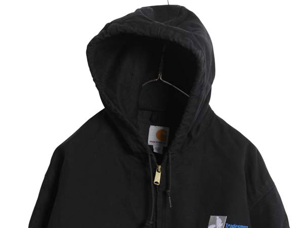 USA製 カーハート アクティブ ジャケット メンズ L ワーク ダック フード パーカー メッシュ ライナー フルジップ ブルゾン 企業 ブラック