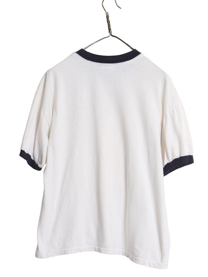 90s USA製 YALE カレッジ プリント チョコチン リンガー Tシャツ メンズ レディース L オールド イエール カットソー シングルステッチ 白
