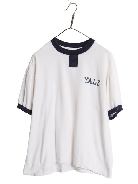 90s USA製 YALE カレッジ プリント チョコチン リンガー Tシャツ メンズ レディース L オールド イエール カットソー シングルステッチ 白