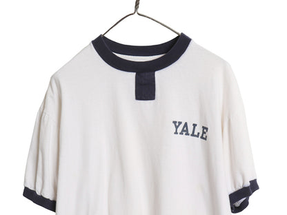 90s USA製 YALE カレッジ プリント チョコチン リンガー Tシャツ メンズ レディース L オールド イエール カットソー シングルステッチ 白