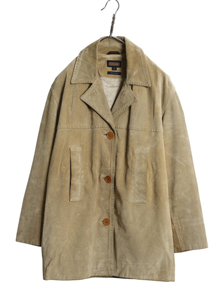 USA製 コーチ 本革 スウェード レザー ハーフ コート レディース XS 大きめ M 古着 革ジャン ジャケット ステンカラー ベージュ ボックス
