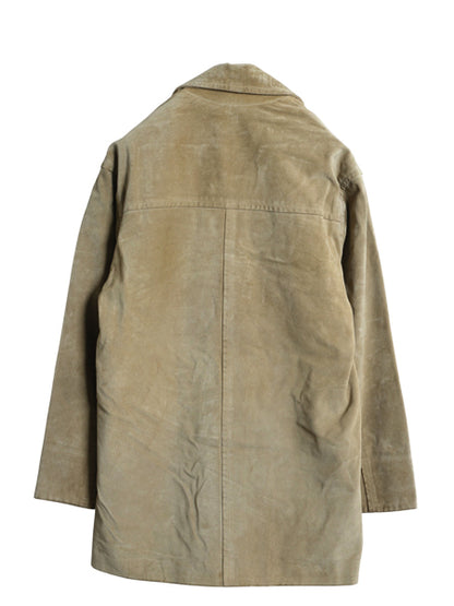 USA製 コーチ 本革 スウェード レザー ハーフ コート レディース XS 大きめ M 古着 革ジャン ジャケット ステンカラー ベージュ ボックス