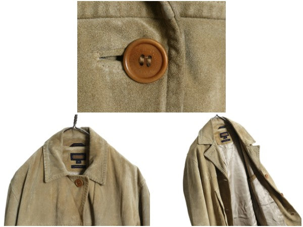 USA製 コーチ 本革 スウェード レザー ハーフ コート レディース XS 大きめ M 古着 革ジャン ジャケット ステンカラー ベージュ ボックス