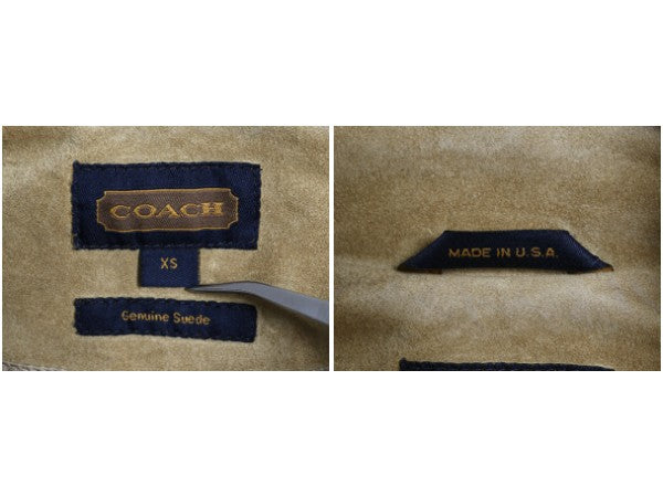 USA製 コーチ 本革 スウェード レザー ハーフ コート レディース XS 大きめ M 古着 革ジャン ジャケット ステンカラー ベージュ ボックス