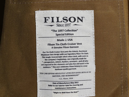 USA製 ★ フィルソン ティン クロス クルーザー ベスト メンズ L 程/ 古着 2012 限定モデル オイルド コットン ワーク アウトドア 茶 無地