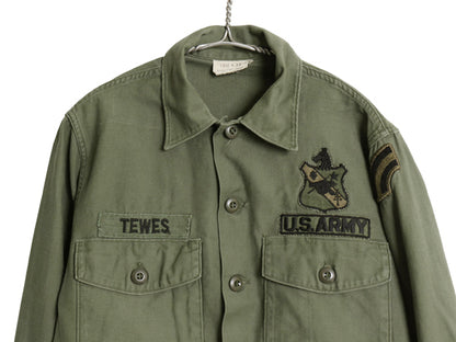 70s 米軍実物 US ARMY コットン サテン ユーティリティ シャツ M 古着 ヴィンテージ 71年製 OG107 シャツ袖 3rd ミリタリー 軍物 ワッペン