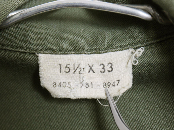 70s 米軍実物 US ARMY コットン サテン ユーティリティ シャツ M 古着 ヴィンテージ 71年製 OG107 シャツ袖 3rd ミリタリー 軍物 ワッペン