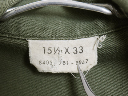 70s 米軍実物 US ARMY コットン サテン ユーティリティ シャツ M 古着 ヴィンテージ 71年製 OG107 シャツ袖 3rd ミリタリー 軍物 ワッペン