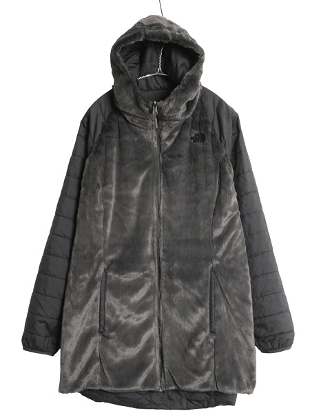 US企画 ノースフェイス リバーシブル ロング パーカー ジャケット レディース L 中綿 キルティング ナイロン パイル フリース フルジップ 