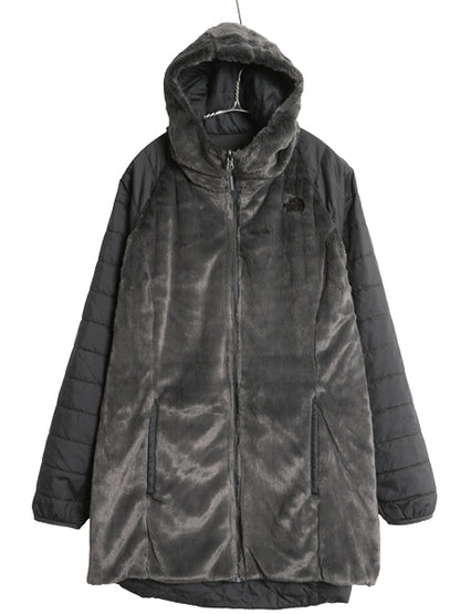 US企画 ノースフェイス リバーシブル ロング パーカー ジャケット レディース L 中綿 キルティング ナイロン パイル フリース フルジップ 