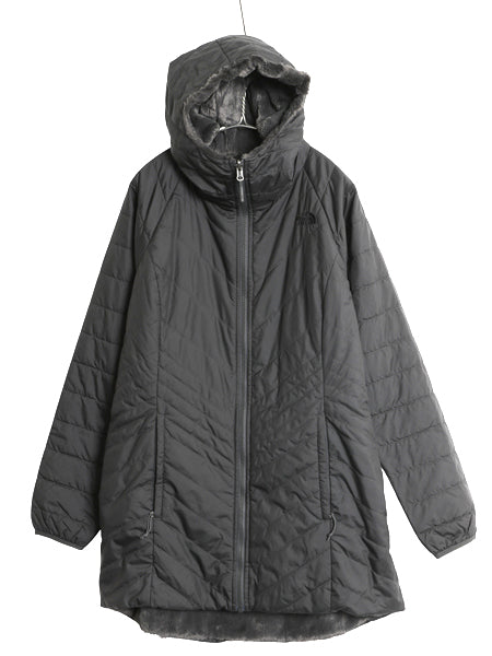 US企画 ノースフェイス リバーシブル ロング パーカー ジャケット レディース L 中綿 キルティング ナイロン パイル フリース フルジップ 