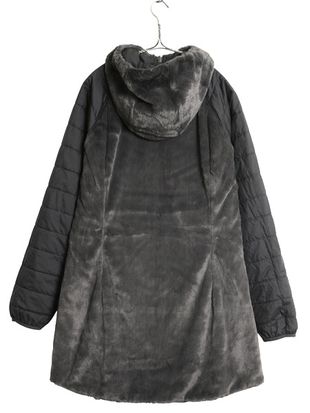 US企画 ノースフェイス リバーシブル ロング パーカー ジャケット レディース L 中綿 キルティング ナイロン パイル フリース フルジップ 