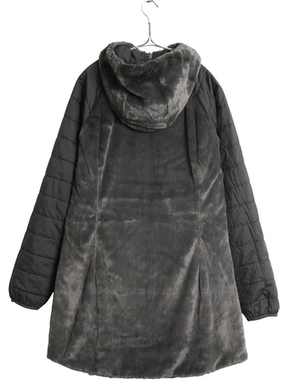 US企画 ノースフェイス リバーシブル ロング パーカー ジャケット レディース L 中綿 キルティング ナイロン パイル フリース フルジップ 