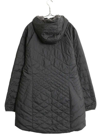 US企画 ノースフェイス リバーシブル ロング パーカー ジャケット レディース L 中綿 キルティング ナイロン パイル フリース フルジップ 