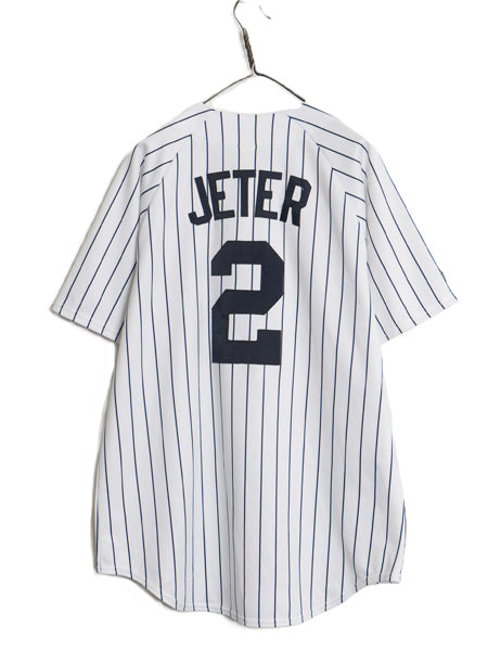 ヤンキース ベースボール シャツ メンズ L 程/ MLB オフィシャル マジェスティック 大リーグ ユニフォーム ゲームシャツ 重ね着 ストライプ