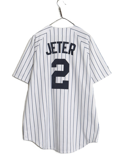 ヤンキース ベースボール シャツ メンズ L 程/ MLB オフィシャル マジェスティック 大リーグ ユニフォーム ゲームシャツ 重ね着 ストライプ