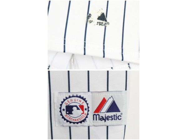 ヤンキース ベースボール シャツ メンズ L 程/ MLB オフィシャル マジェスティック 大リーグ ユニフォーム ゲームシャツ 重ね着 ストライプ