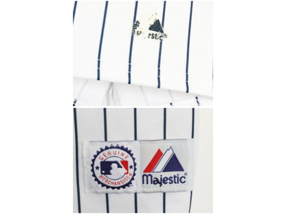 ヤンキース ベースボール シャツ メンズ L 程/ MLB オフィシャル マジェスティック 大リーグ ユニフォーム ゲームシャツ 重ね着 ストライプ
