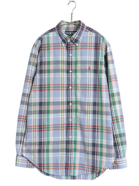 00s ラルフローレン チェック 長袖 ボタンダウン シャツ メンズ M オールド ポロ CLASSIC FIT コットン ワンポイント ポニー マルチカラー