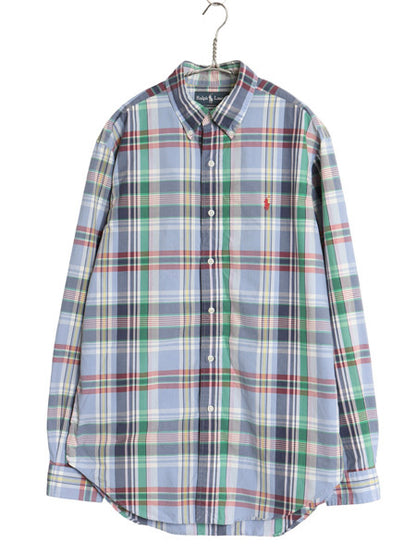 00s ラルフローレン チェック 長袖 ボタンダウン シャツ メンズ M オールド ポロ CLASSIC FIT コットン ワンポイント ポニー マルチカラー