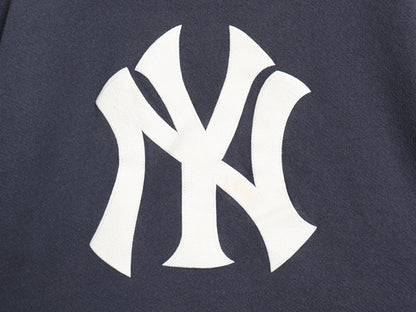 ヤンキース スウェット フード パーカー メンズ M 古着 MLB マジェスティック トレーナー プルオーバー 裏起毛 ロゴ 刺繍 大リーグ 限定 紺