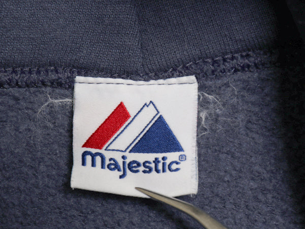 ヤンキース スウェット フード パーカー メンズ M 古着 MLB マジェスティック トレーナー プルオーバー 裏起毛 ロゴ 刺繍 大リーグ 限定 紺