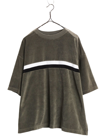 90s 00s ☆ UTILITY ボーダー パイル 半袖 Tシャツ メンズ L 程 古着 オールド Y2K テック サーフ ビッグシルエット ショート丈 カットソー