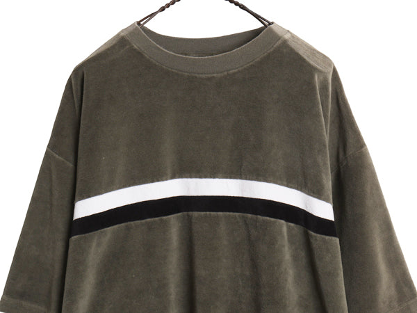 90s 00s ☆ UTILITY ボーダー パイル 半袖 Tシャツ メンズ L 程 古着 オールド Y2K テック サーフ ビッグシルエット ショート丈 カットソー